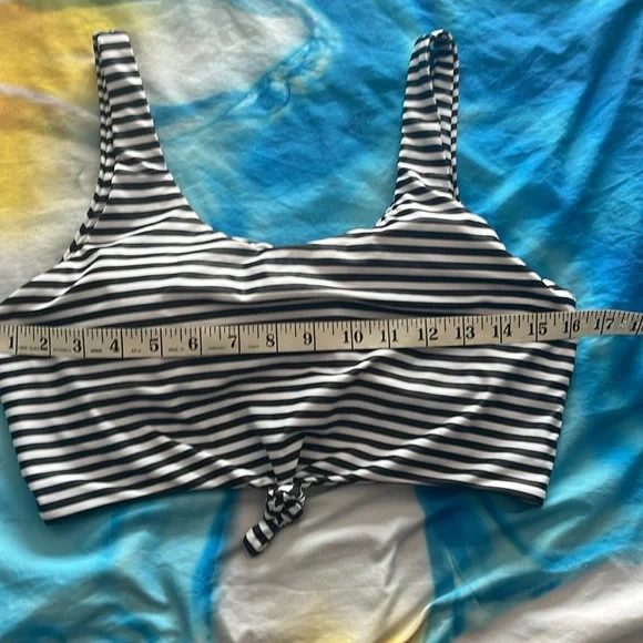 Striped Black and White Bikini Top with Pink Aerie High-Waist Bottom Set - Picture 9 of 14